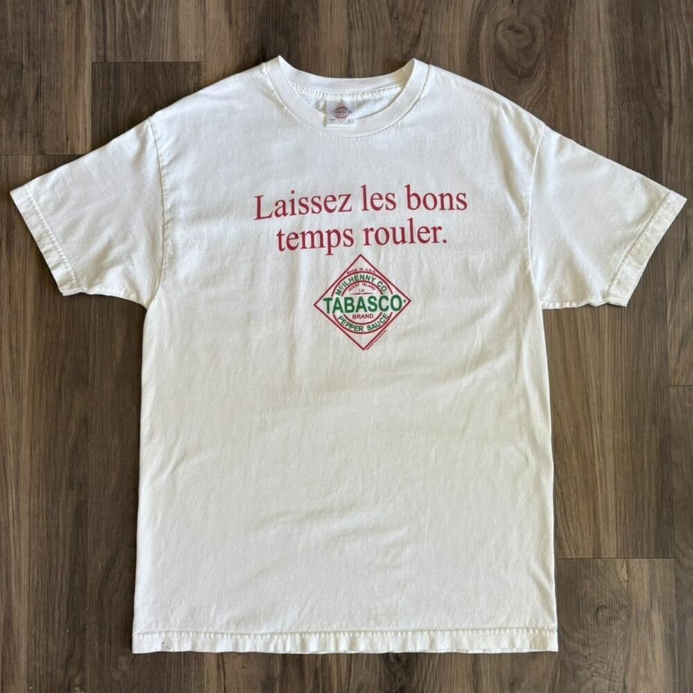 Vintage Tabasco T-Shirt Men's Size L White 1990s Laissez Cajun Hot Sauce